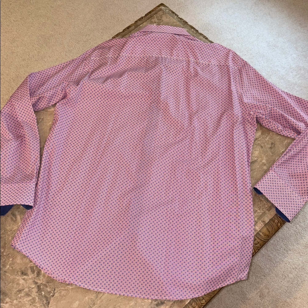 Bugatchi Men's Pink and Blue Button Down Shirt - Picture 7 of 7